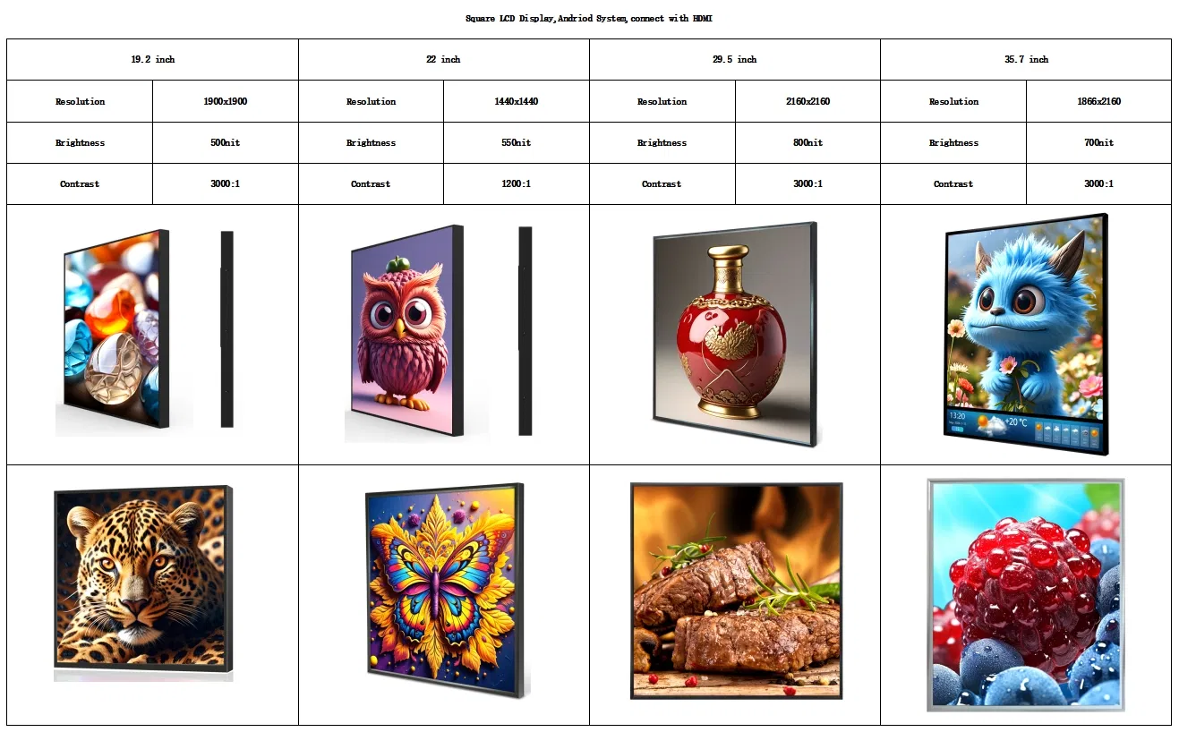 Custom 19.2 22 29.5 33.3 35.7 51.7 Inch High Quality Low Reflection 4K 8K Digital Photo Frame