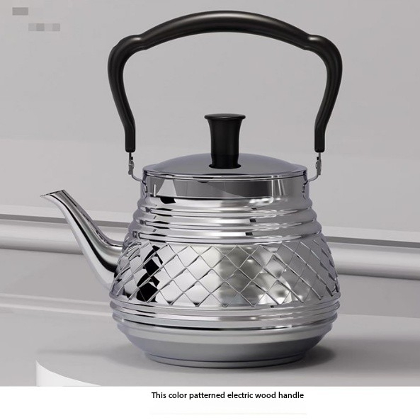 Elegant Stainless Steel Tea Kettle with Crystal Knob & Gold - Plated Pattern Handles