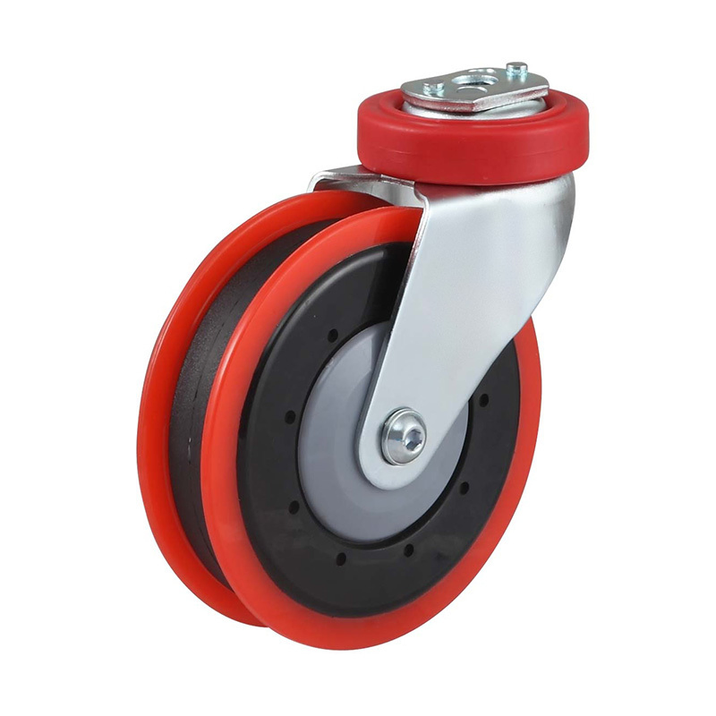4/5-Inch Hollow Rivet Type Tri-Pronged Elevator Polyurethane Silent Swivel Caster Wheel