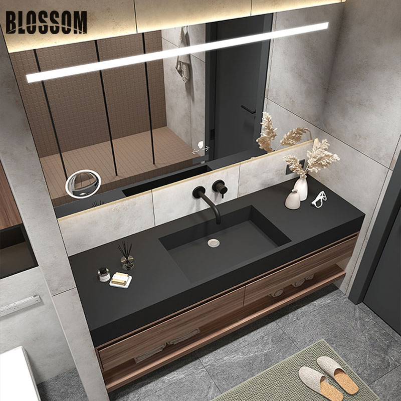 Тумба с раковиной из синтерированного камня и зеркалом