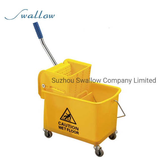 China Hospital Airport Cleaning Folded Hand Double Bucket Mop Wringer Trolley