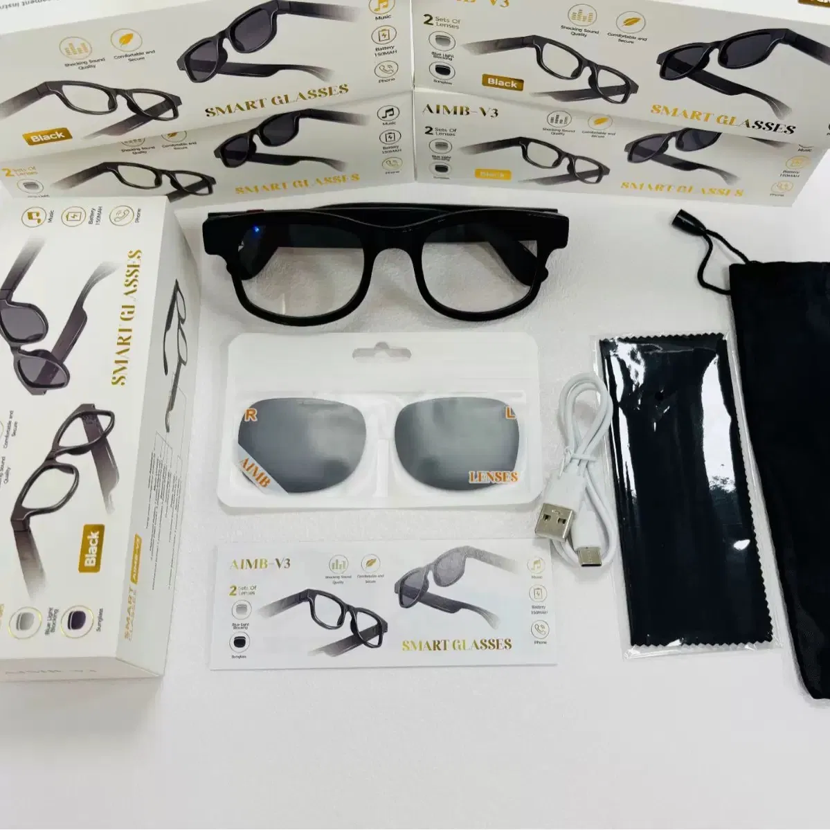 Wholesale Smart Wearables Ai Intelligent Glasses Aimb-V3 Lightweight Glasses Headset Wireless Earphones Sunglasses Smart Glasses