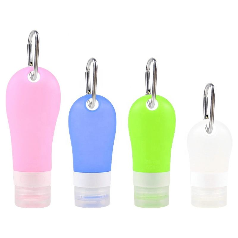 Portable 30ml/60ml/90ml Refillable Leakproof Silicone Squeeze Bottle with Carabiner