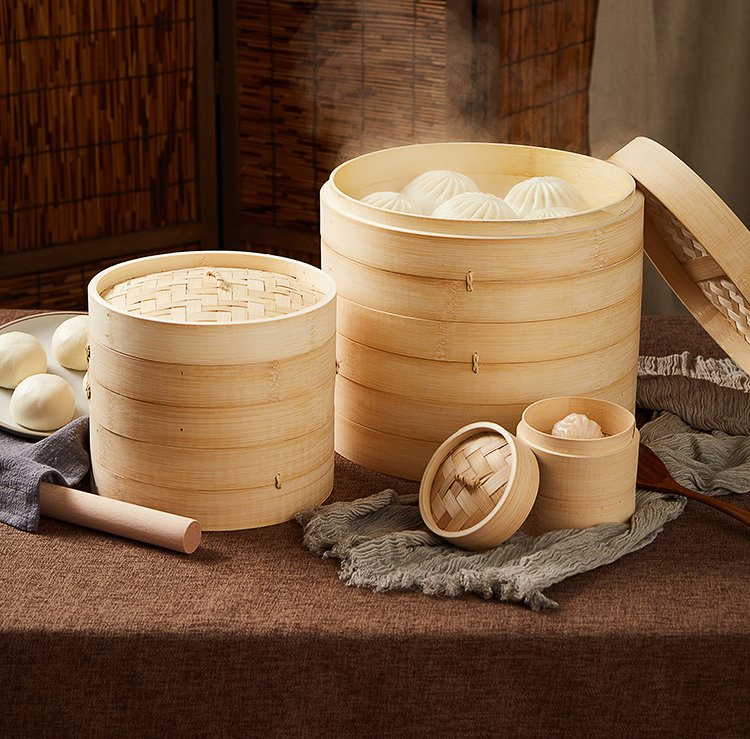 Food Steamers Bamboo Kitchen Dim Sum Steamer Basket Natural
