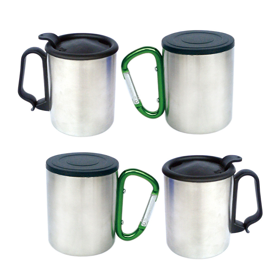 Stainless Steel Double-Layer Coffee Mugs Set with Metal Rack Stackable
