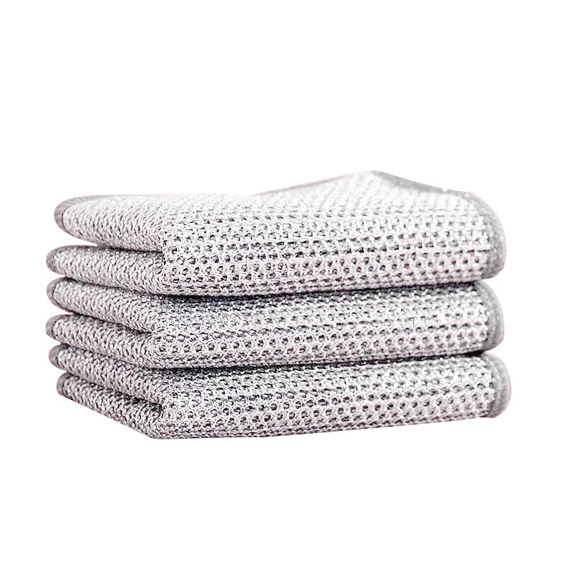 Dish Towel, Stainless Steel Dish Scrub Pad - Oil-Resistant, Double-Sided Silver Wire Cleaning Cloth for Kitchen Use