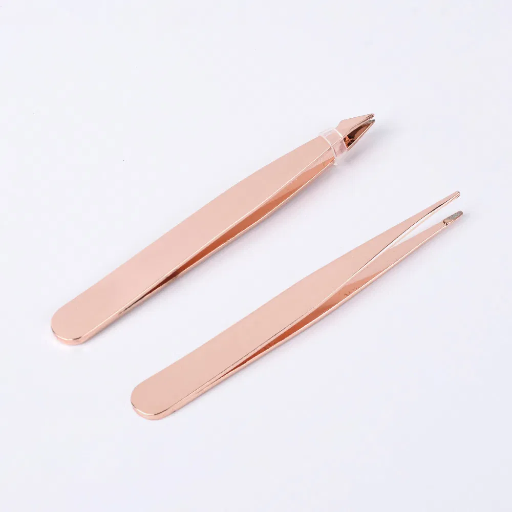 Mini Makeup 2PCS/Set Slanted Squared Eyebrow Tweezers Stainless Steel Pointed Eyelash Tweezers
