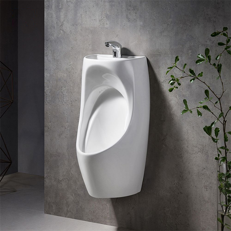 Modern Wall Hung Ceramic Men Urinal with Washing Basin Sink - Gravity Flushing, Sensor Urinal, Anti-Fouling Glaze, Fixing to Wall, High-Temperature Ceramic
