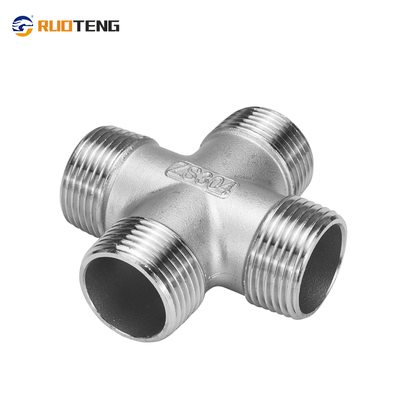[Ruoteng] Stainless Steel Male Cross Four Way Pipe Fitting BSPT Cast Pipe Fitting Male Thread Cross