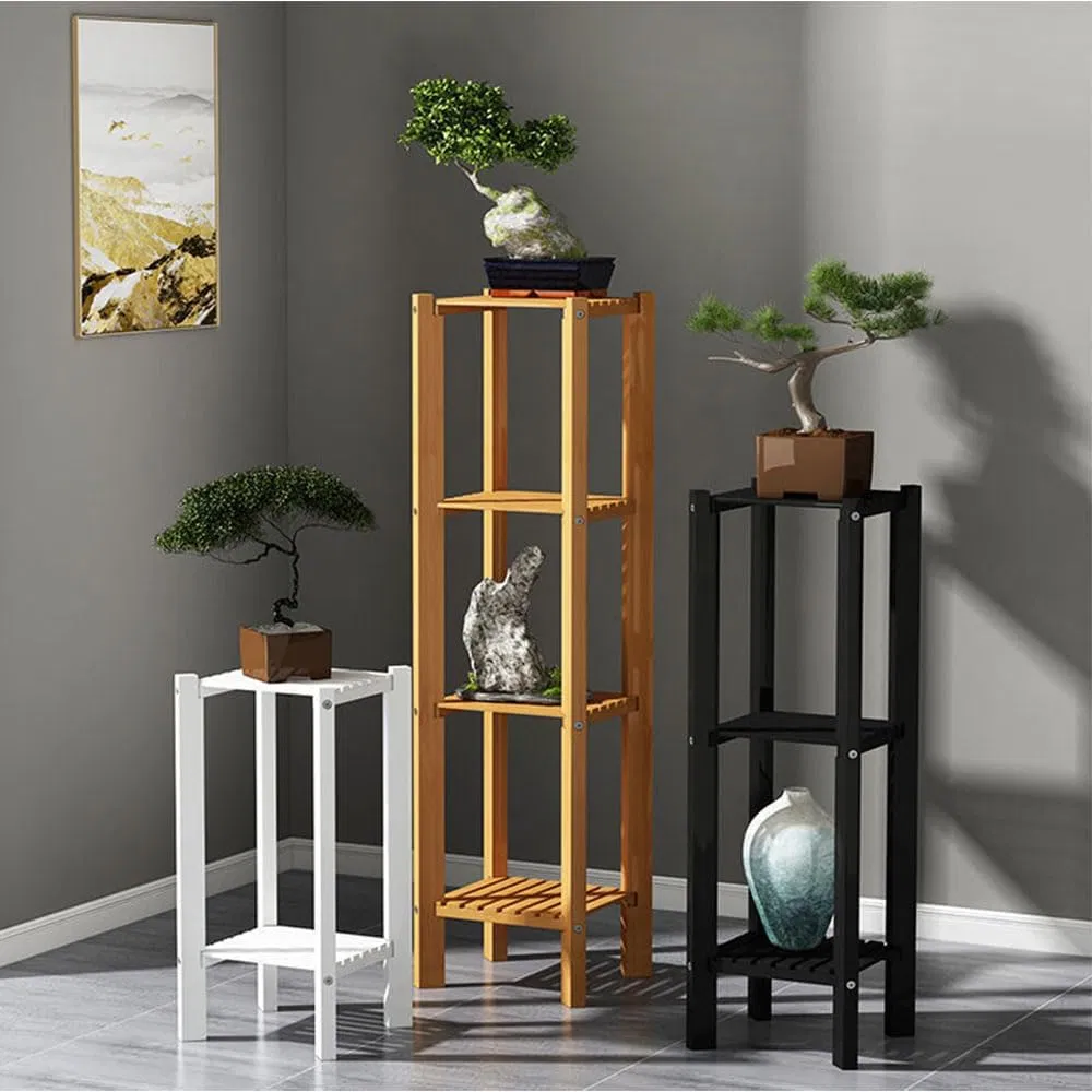 Bamboo Potted Plants, Green Plants, Green Vines, 2-Layer Storage, Bamboo Flower Rack