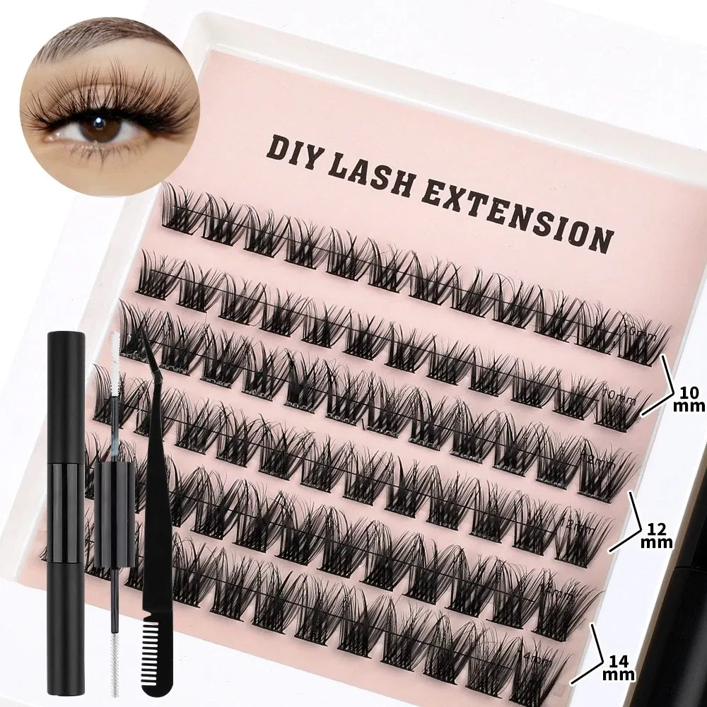 Private Label Pre Cut Segment Lashes DIY Eyelash Extensions Kit with Glue and Tweezers