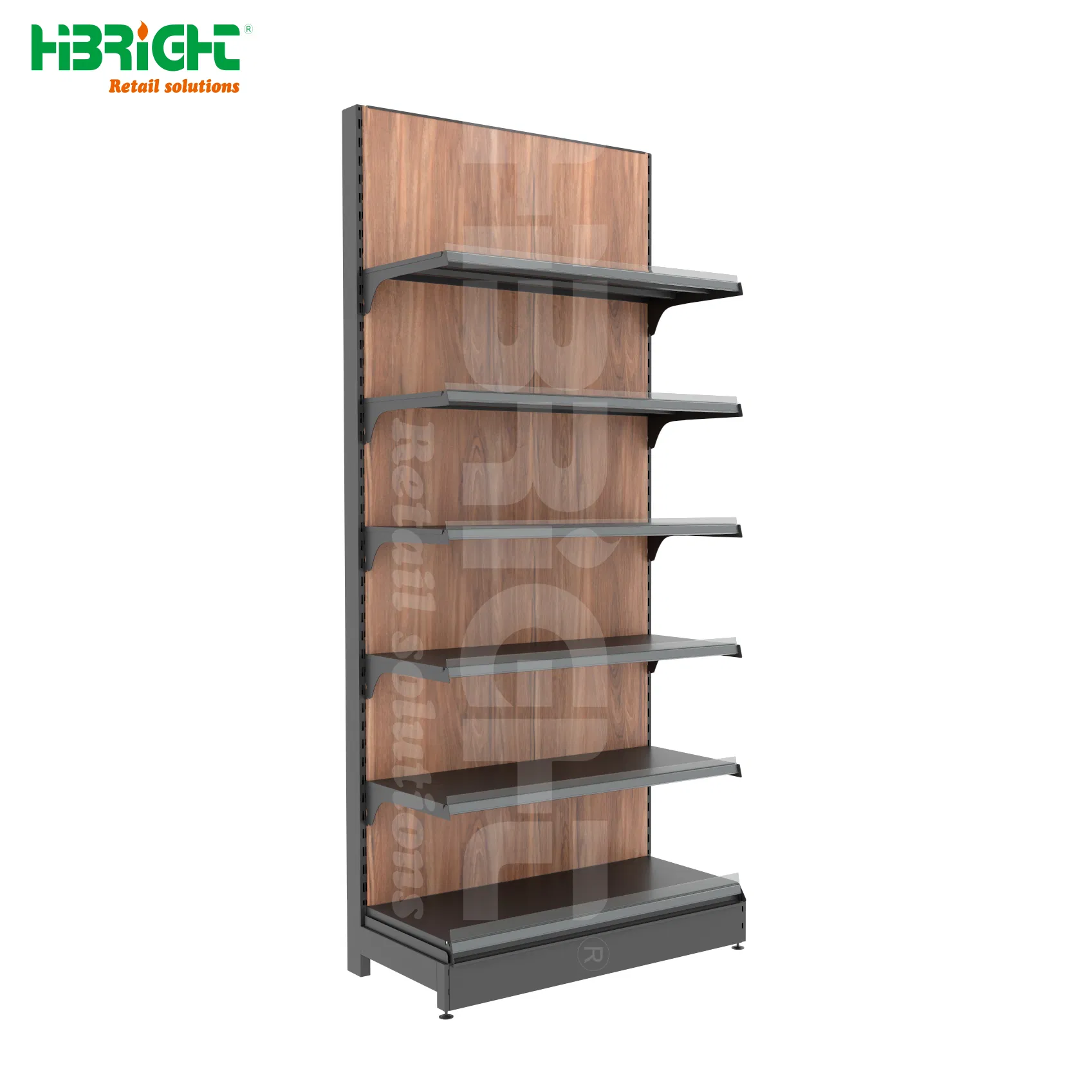 Heavy-Duty Steel Supermarket Rack Double-Sided Display Stand with Wooden and Metal Gondola Light-Duty Supermarket Shelving