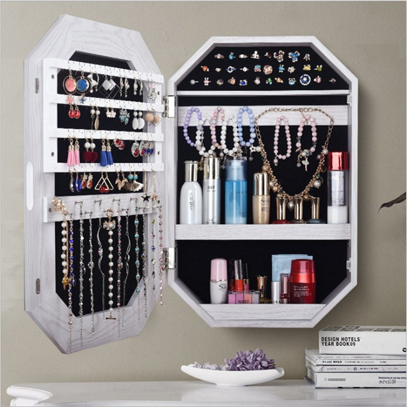 Hanging Dressing Mirror Home Smart LED Light Jewelry Cabinet