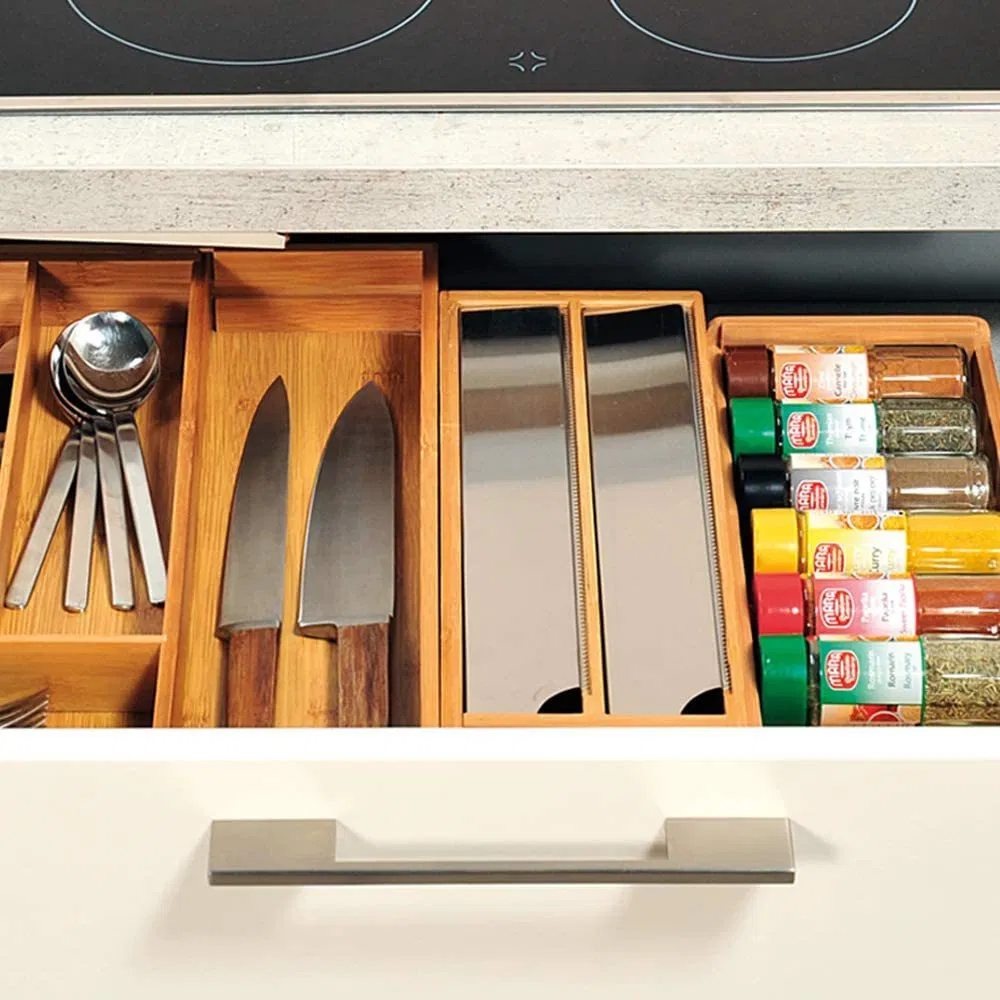 Bamboo Wood Foil Dispenser Organizer Tray for The Drawer
