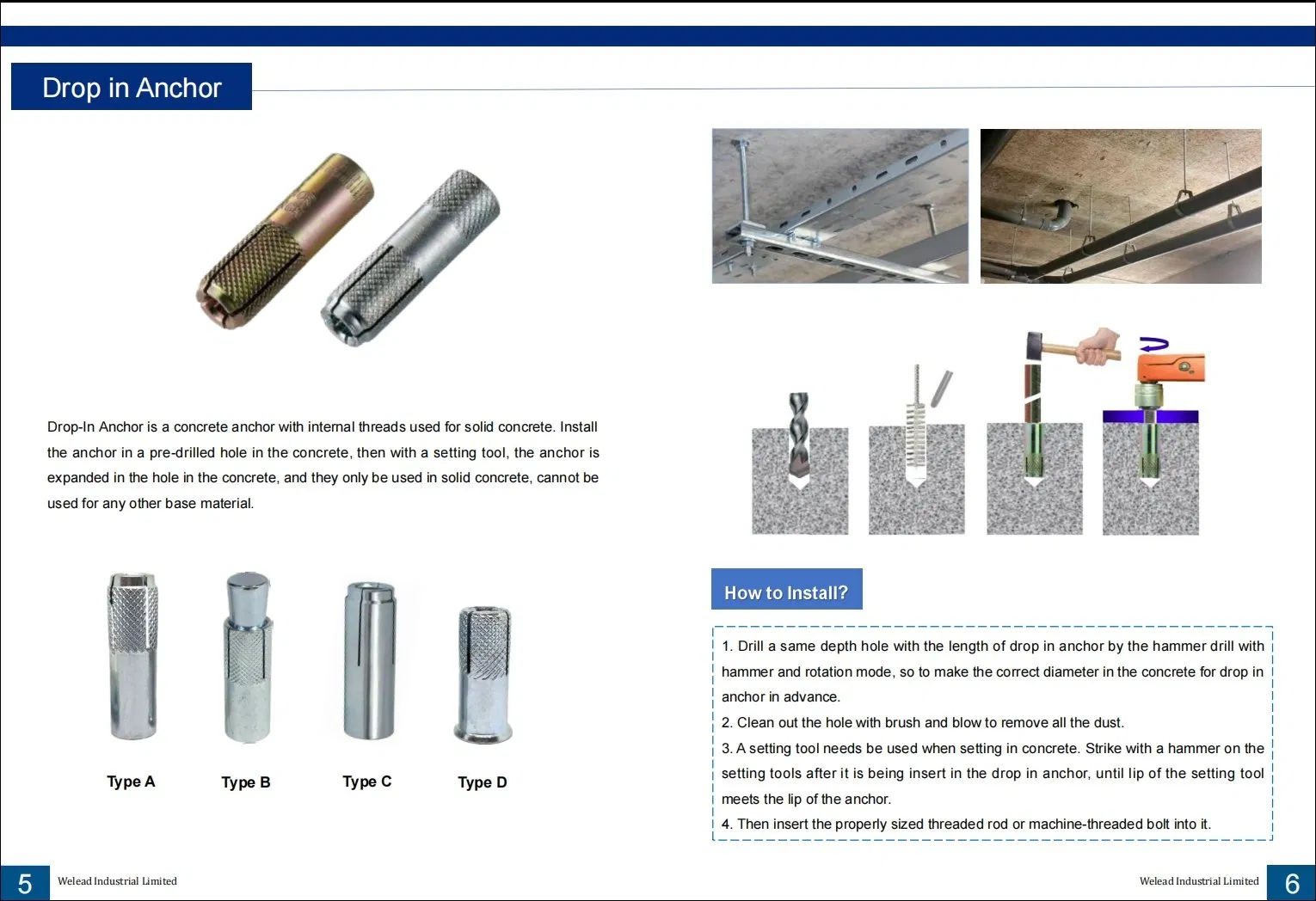 M20 Drop-in Anchor Zinc Plated Made in China Fastener Drop in Anchor Bolt for Suspended Lighting