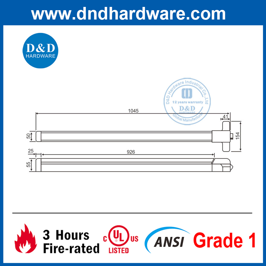 ANSI UL Rim Panic Exit Device Panic Lock Bar for Double Door
