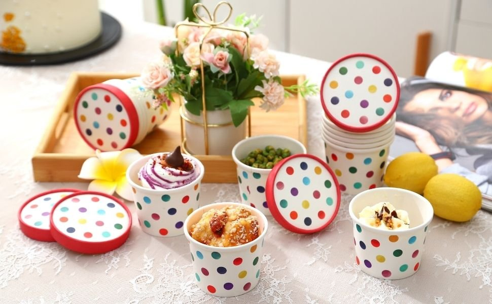 High Quality Cheap Logo Customized Double Wall Ice Cream Paper Cup Low MOQ and Customized Ice Cream Paper Cup with Lid