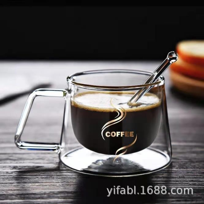 250ml Hot Sale Double Wall Insulated Clear Borosilicate Glass Coffee Mug with Handle