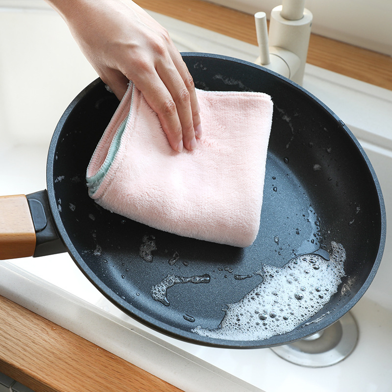 Clean Double-Sided Absorbent Thickened Not Easy to Stain with Oil Kitchen Dishcloth