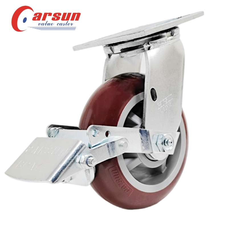 Heavy Industrial Casters 6 Inch Polyurethane Casters with Tread Brakes
