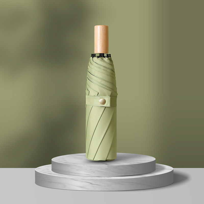 Elegant 3 Fold Waterproof Umbrella with Durable Wood Handle Design