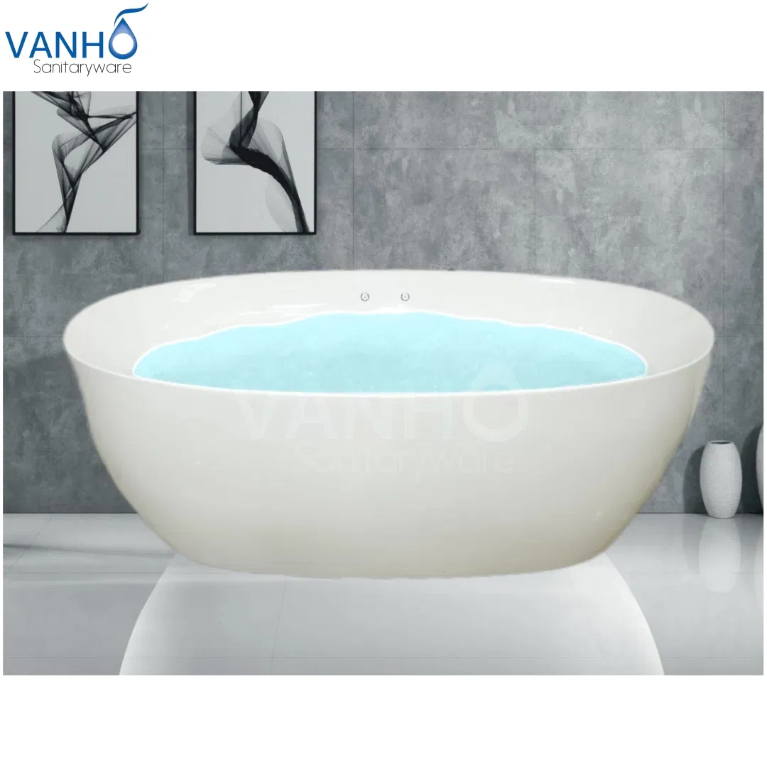 Modern Style Water Massage, LED Bubble Light, Acrylic Freestanding Massage Bathtub