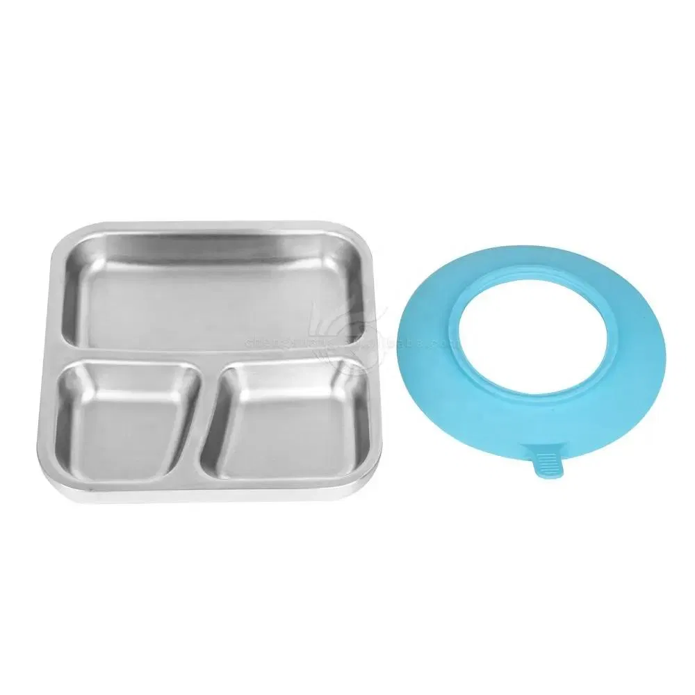 Baby Divided Pan with Non-Slip Silicone Base Divided Plates Stainless Plates for Kids