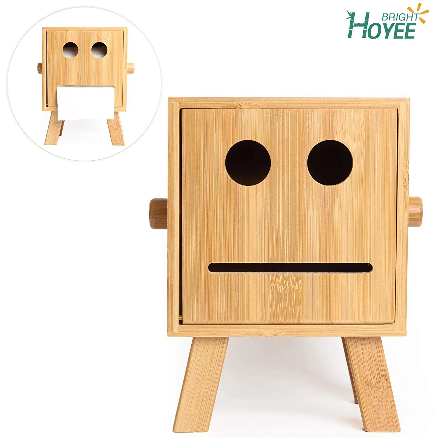Eco-Friendly Fashion Toilet Paper Holder Creative Robot Style Bamboo Bathroom Smiley Face Tissue Box Cover