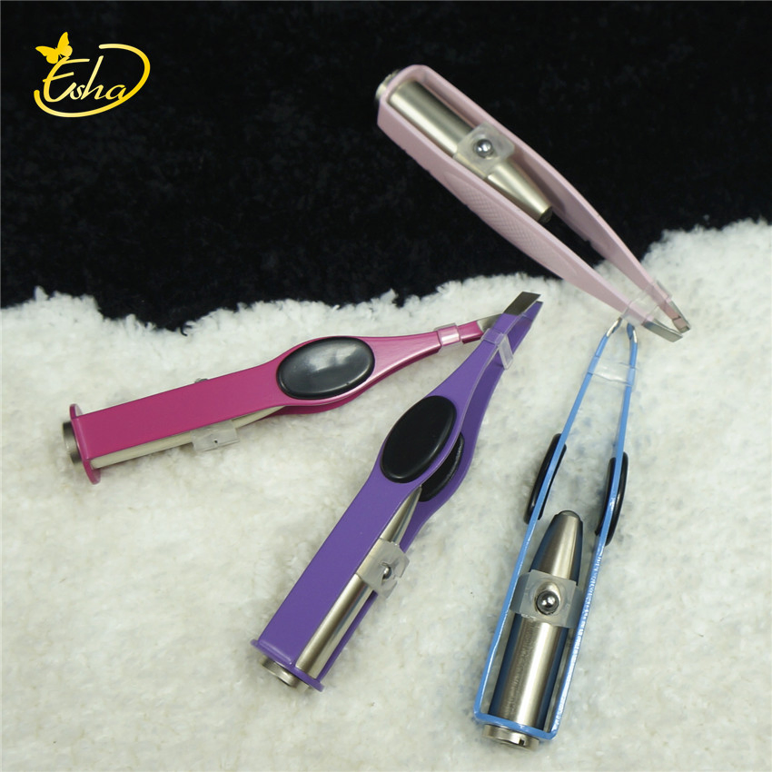 Light Facial Hair Removal Eyebrow Makeup Tool Stainless Steel LED Tweezers
