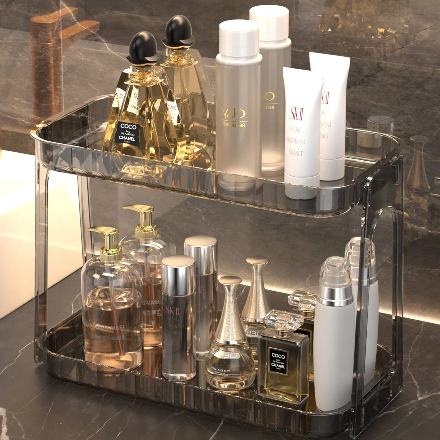 Luxury Bathroom Storage Rack Vanity Countertop Cosmetic Skincare Organizer Box