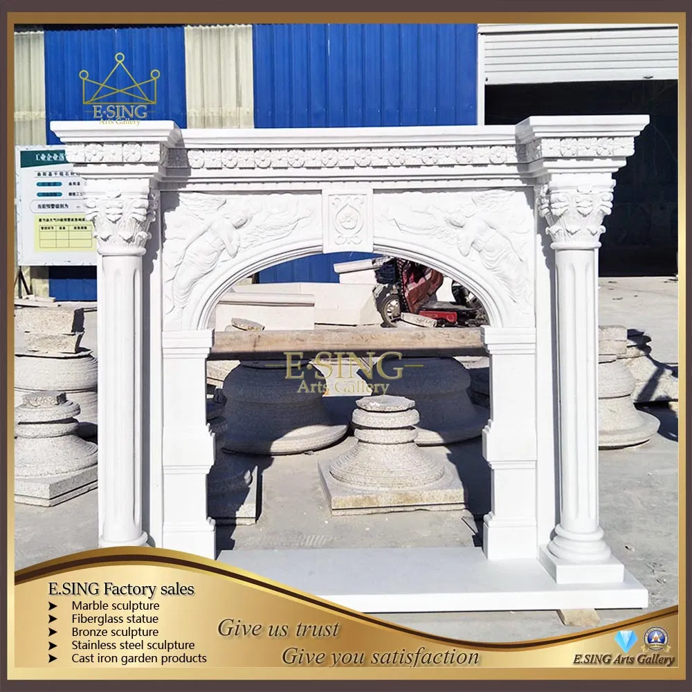 Luxurious High Quality Indoor Decoration White Marble Lady Statue Fireplace
