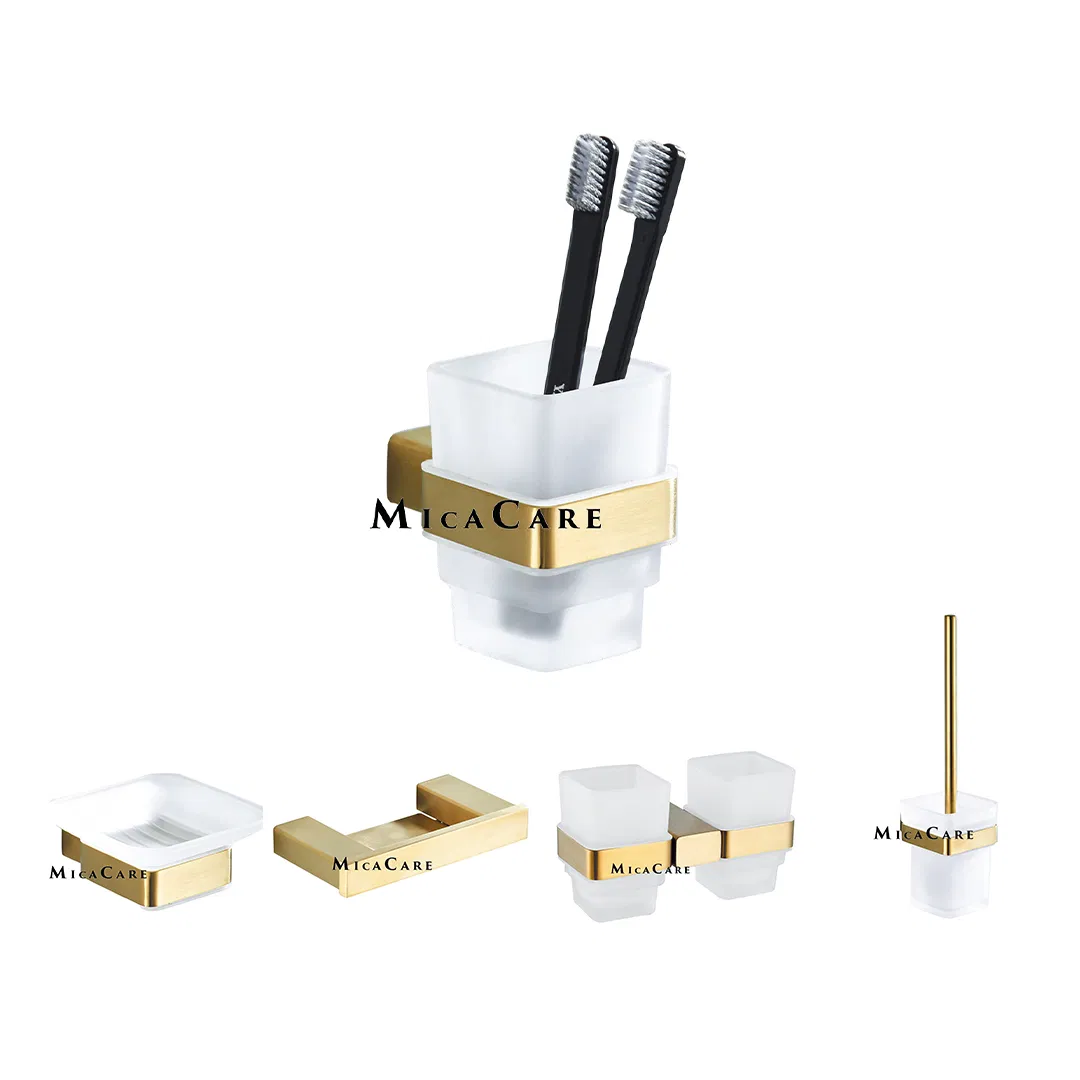 Modern Stainless Steel 304 Wall Mounted Tumbler Holder with Gold Brushed Bracket