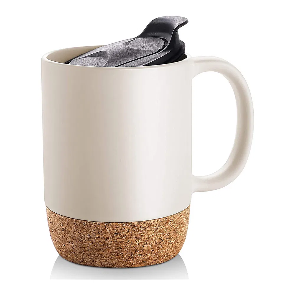 Hot Sale Ceramic White Coffee Mug with Cork Holder