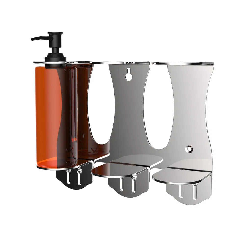 Wall Mounted Neck Locked 3 Chamber Hotel Liquid Soap Body Wash Shampoo and Conditioner Dispenser with Magnet Key Lock