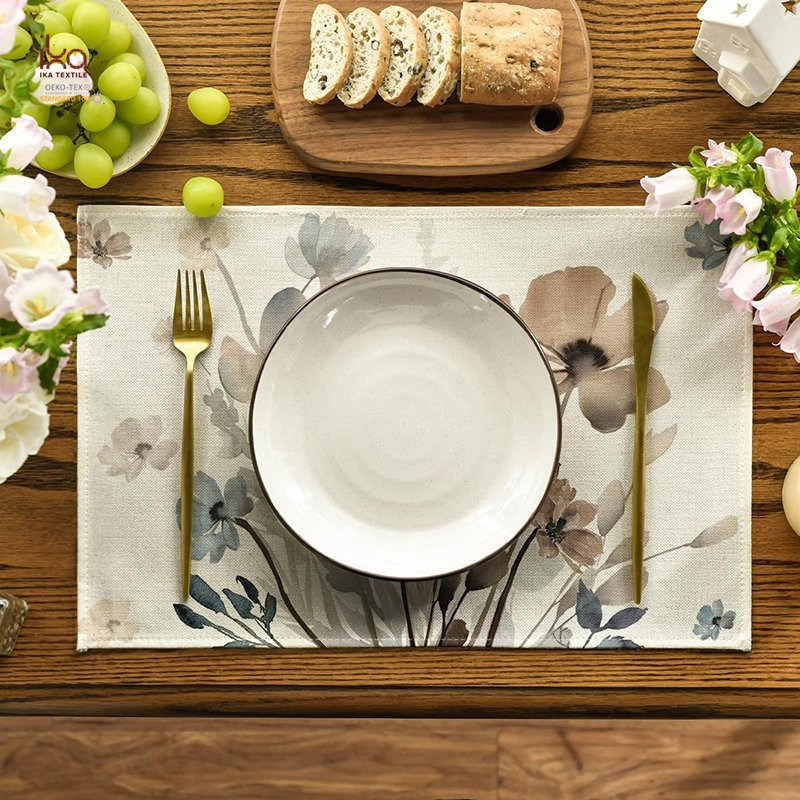 Washable Wipeable Rectangular Table Rustic Wholesale Home Decor Print Customized Woven Linen Placemat for Cafe