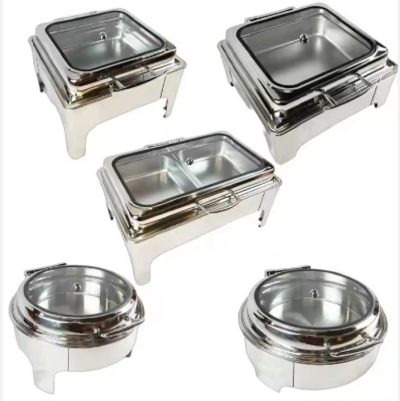 High Quality Stainless Steel Hydraulic Rectangle Buffet Dishes with Full Visible Cover