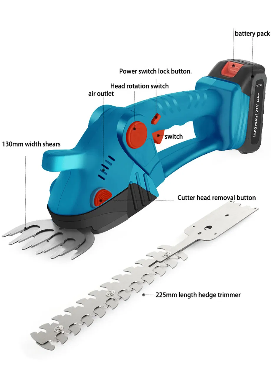 Cordless Grass Shear & Shrubbery Trimmer, 2 in 1 Handheld Hedge Trimmer for Garden
