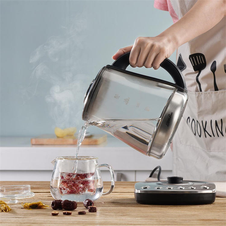1.5L Household Health and Wellness Insulation Teapot Stainless Steel Spout Transparent Glass Electric Kettle