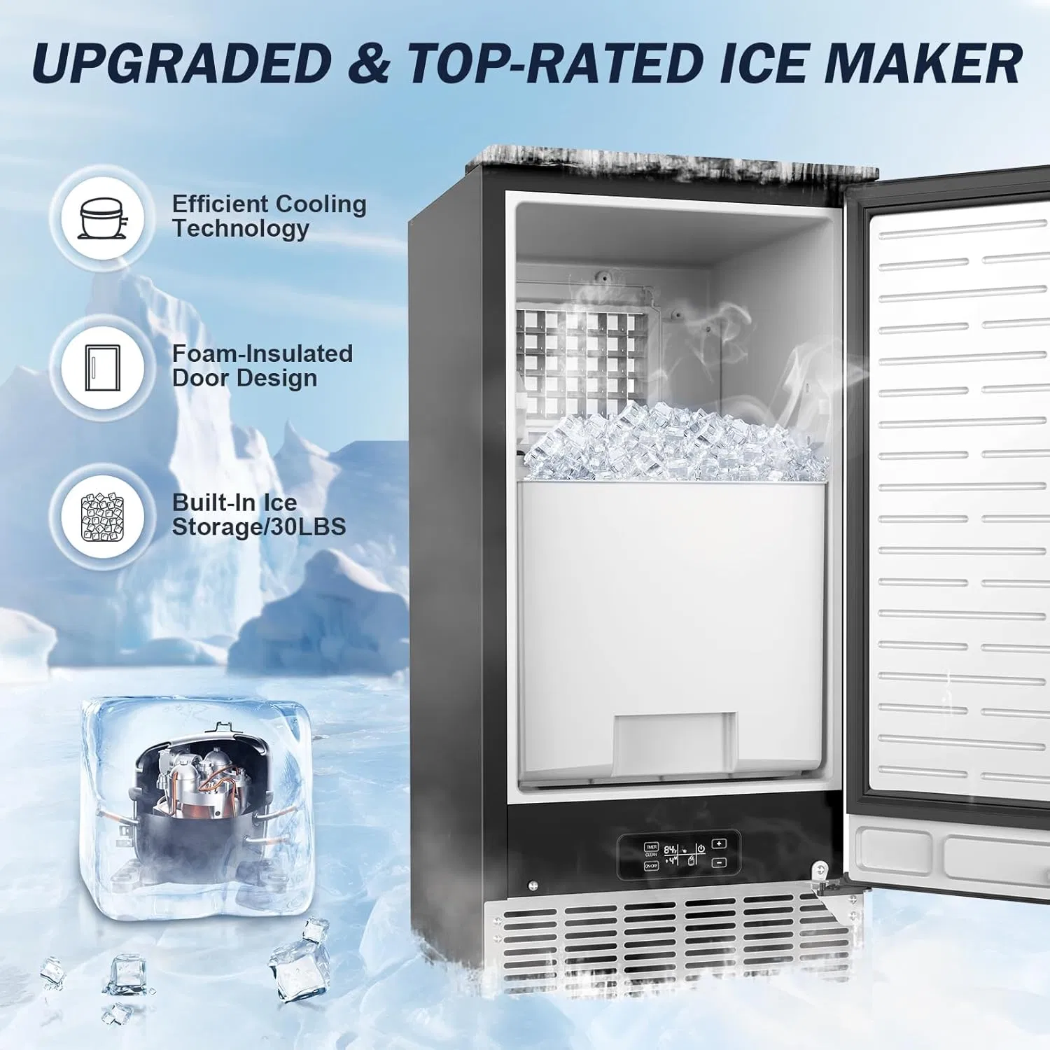 Under Counter / Freestanding Ice Maker Machine Commercial - 50kgs/24h with Reversible Door
