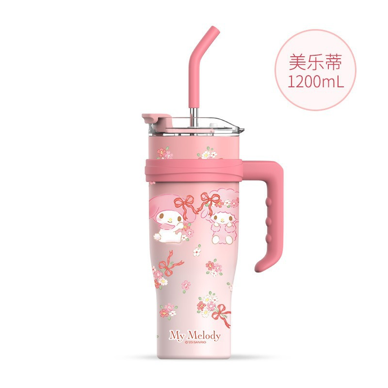 Cinnamoroll Ice Bully Straw Thermos Cup 1.2L High Appearance Level Female Students Portable Large Capacity Melody Water Cup
