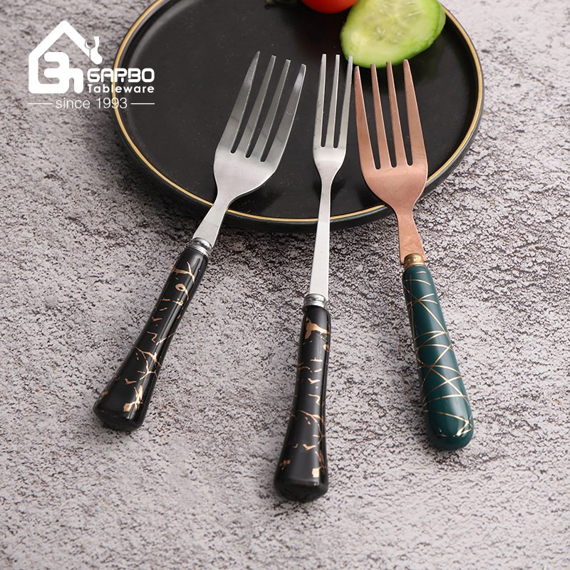 Wholesale Golden 410ss Dinner Fork Ceramic Handle Decoration