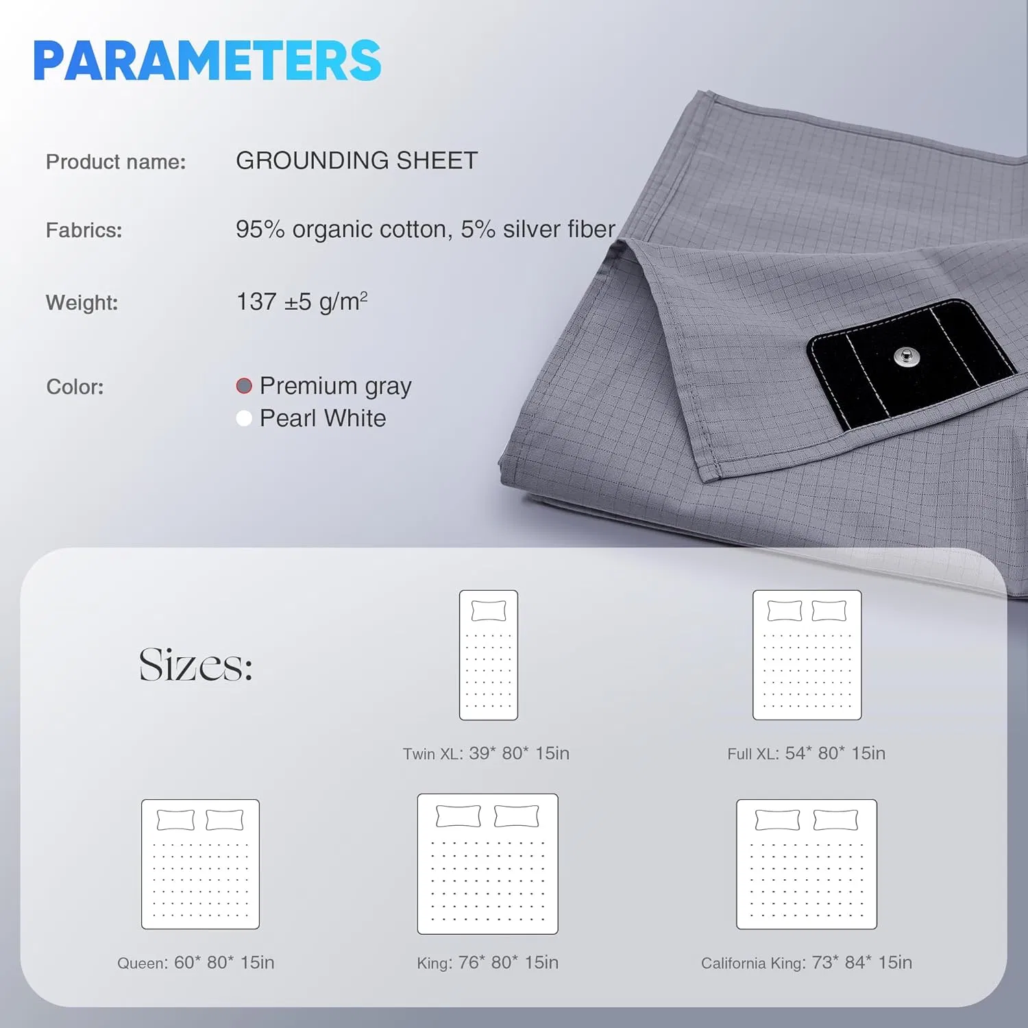 Organic Cotton+Silver Fiber Grounding Sheets, Bed Grounding Kit with Cord