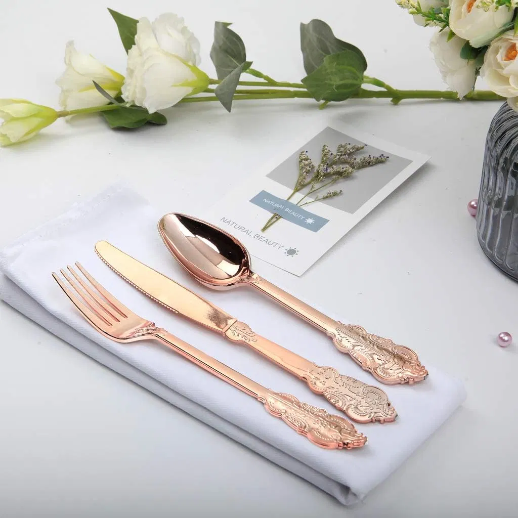 Elegant Rose Gold Heavy Duty Disposable Cutlery Set for Parties