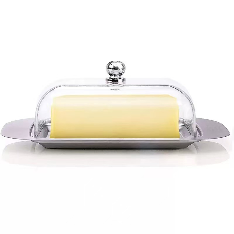 Commercial Kitchenware Food-Grade Stainless Steel Western-Style Cheese and Butter Dish with Plastic Lid