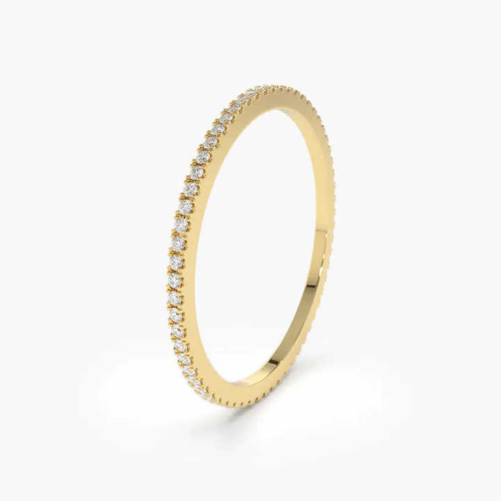 14K Solid Gold Lab Grown Diamond Micro Pave Wedding Ring 1.50 mm Ring Gold Wedding Band Full Eternity Stacking Ring by G
