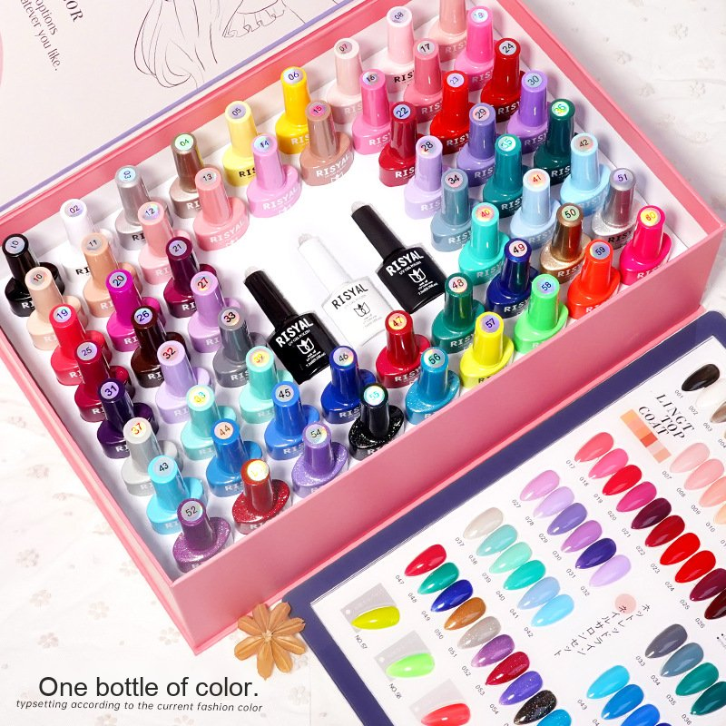 Professional Salon Gel Polish Set 60 Colors with Rubber Base Coat and No Wipe Top Coat