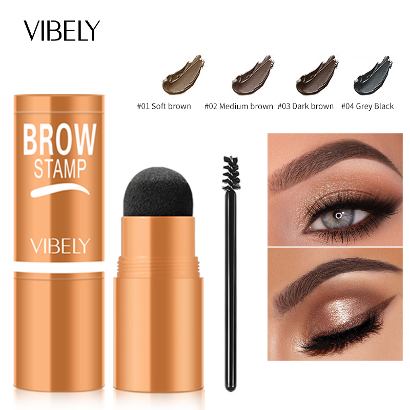 Makeup Waterproof Eyebrow Stamp Stencil Kit with Brush Enhance Eyebrow Powder