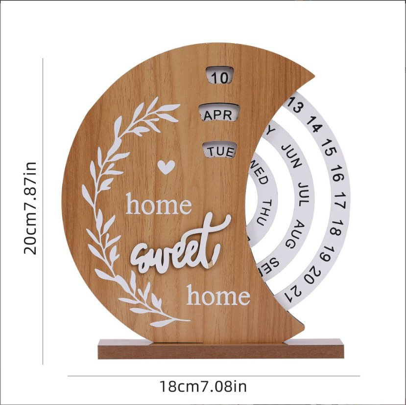Creative Wooden Home Decor Office Desktop Decoration Manual Rotating Desk Calendar