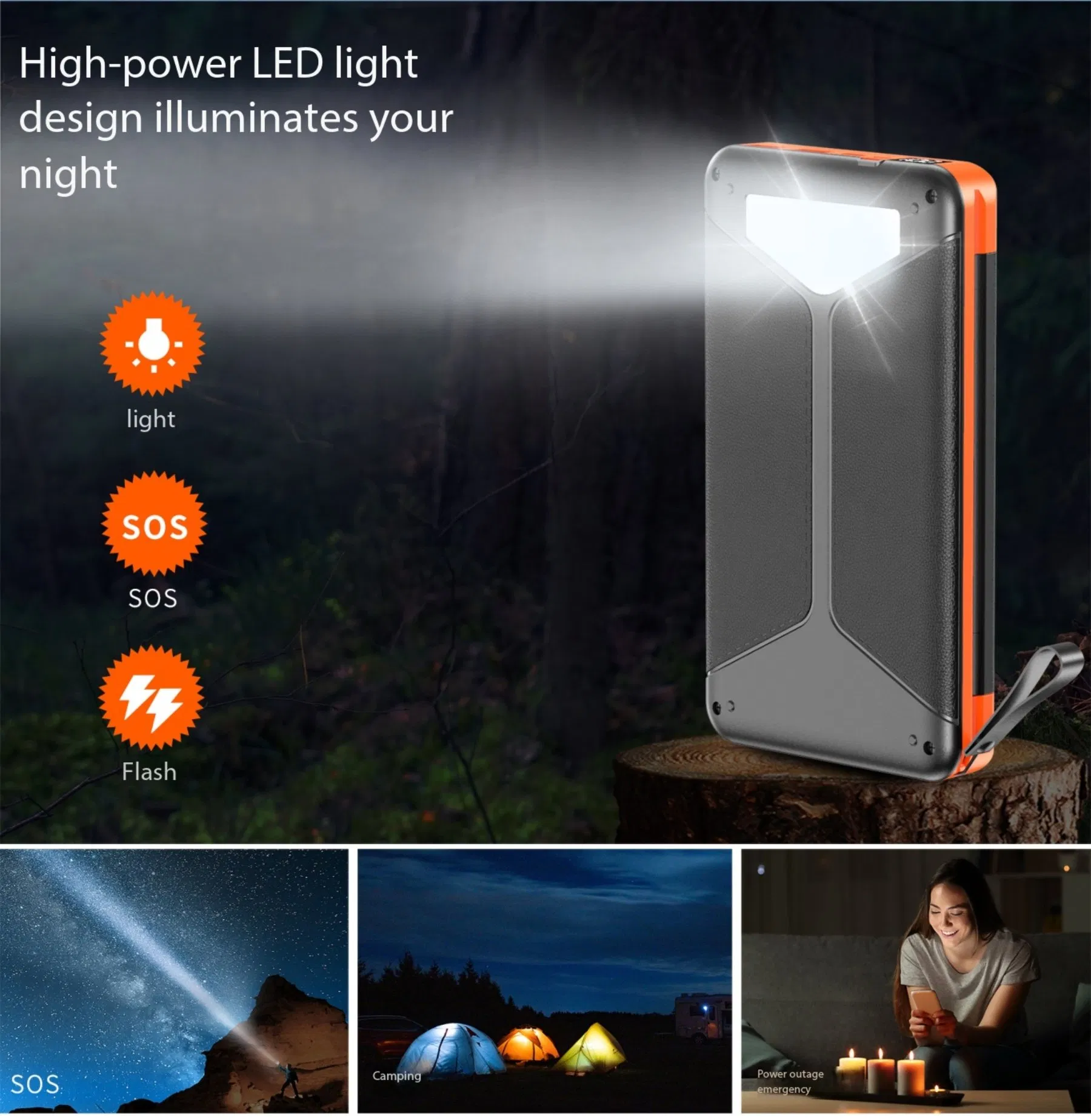 Solar Wireless Power Bank 20000mAh Large Capacity Outdoor Portable Power Bank