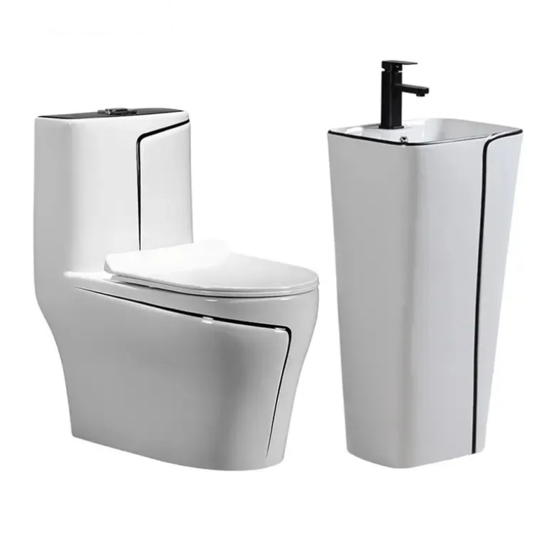 Modern Bathroom White Sanitary Ware Suite Wc One Piece Ceramic Commode Basin Toilet Bowl Toilet Set with Pedestal Sink